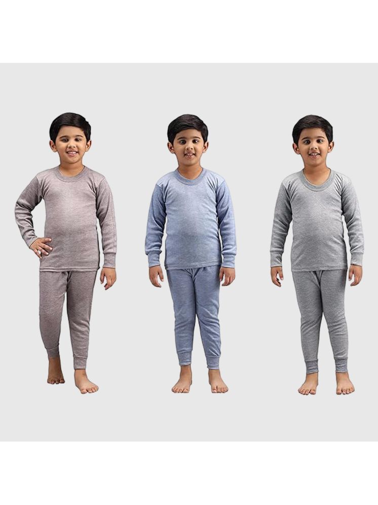     			Kids Thermal Unisex Boy's and Girl's Winter Wear Thermal Full Sleeves Body Warmer Top - Pyjama Set | Unisex-Child Plain Thermal Set Pack of 3