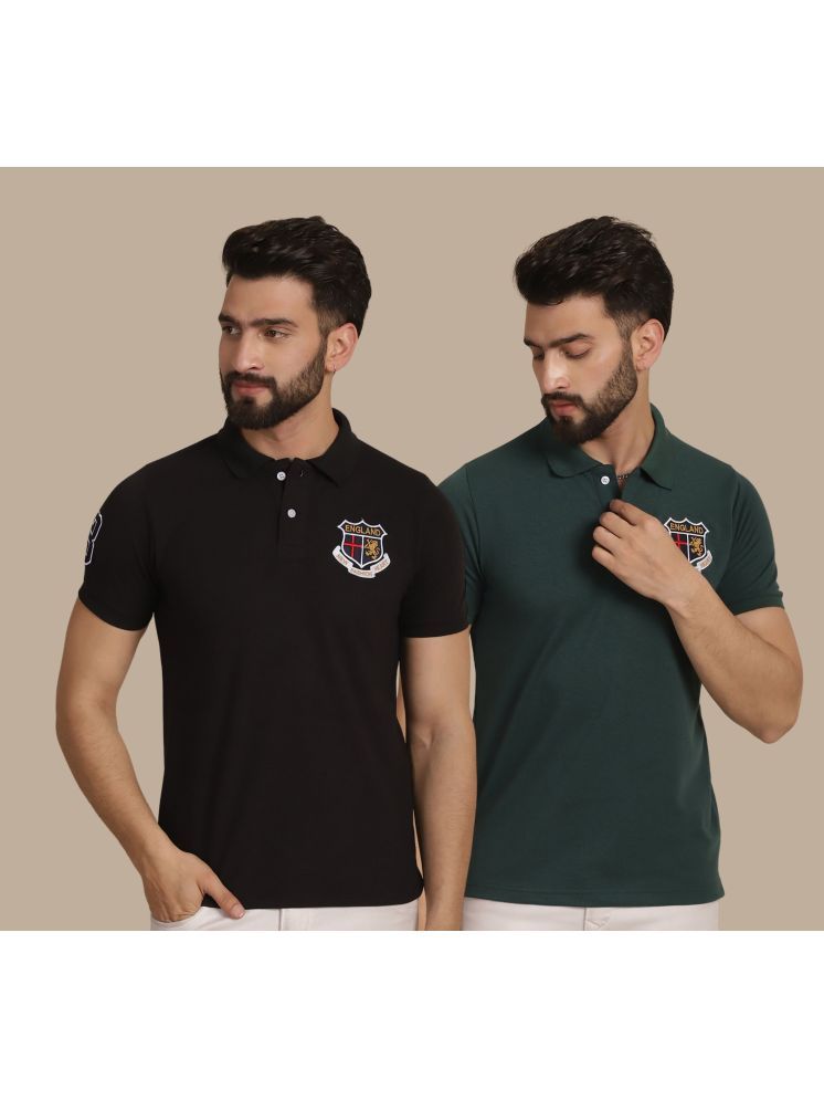     			NVI Black Cotton Regular Fit Men's Sports Polo T-Shirt ( Pack of 2 )