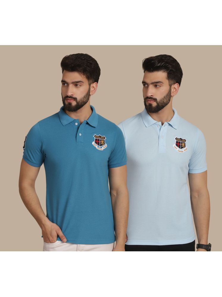     			NVI Sky Blue Cotton Regular Fit Men's Sports Polo T-Shirt ( Pack of 2 )