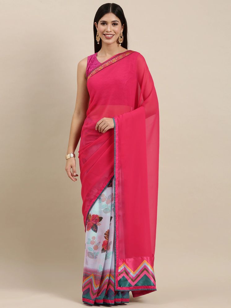     			PHORIA STYLE Georgette Printed Saree With Blouse Piece - Pink ( Pack of 1 )