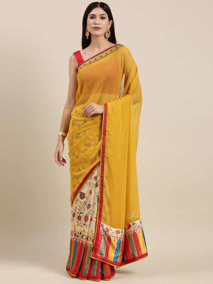     			PHORIA STYLE Georgette Printed Saree With Blouse Piece - Yellow1 ( Pack of 1 )