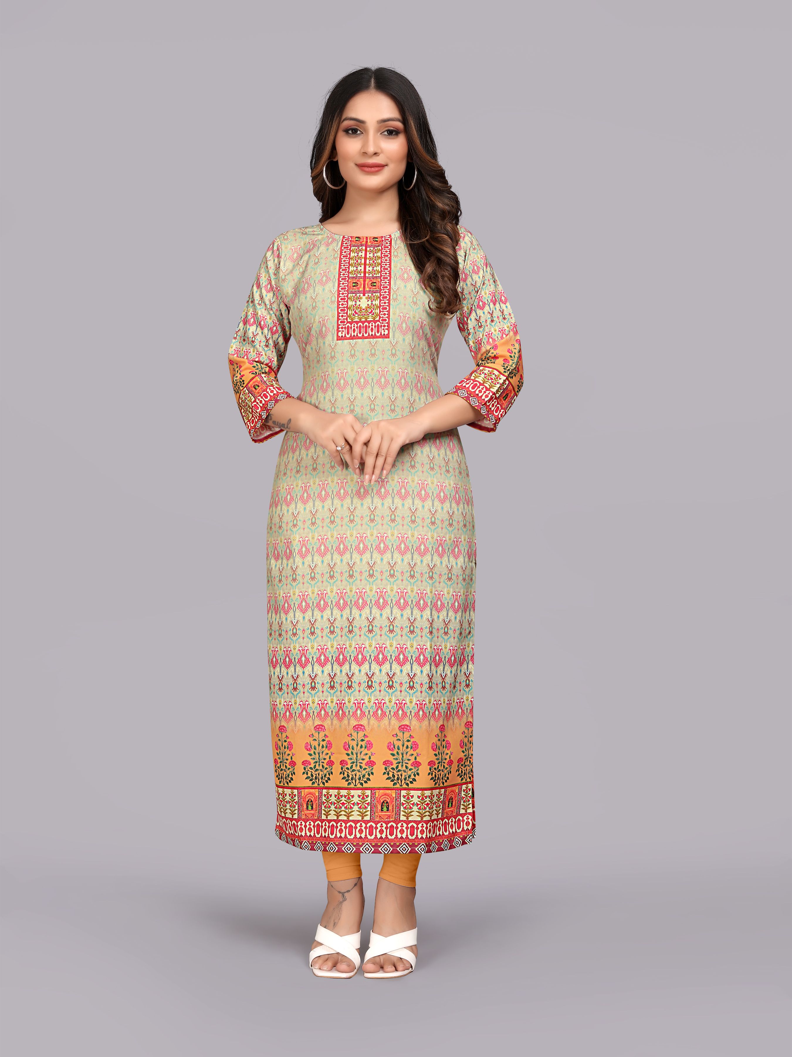     			Parnavi Rayon Printed Straight Women's Kurti - Peach ( Pack of 1 )