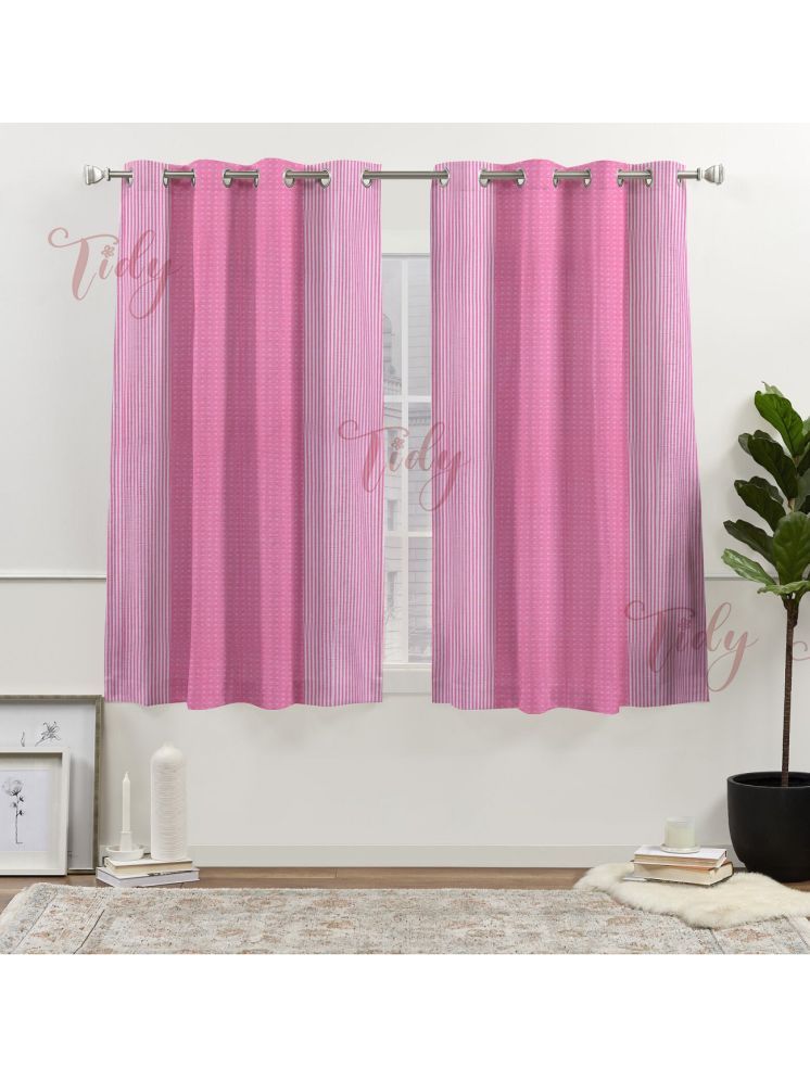     			Tidy Vertical Striped Room Darkening Eyelet Curtain 5 ft ( Pack of 2 ) - Pink