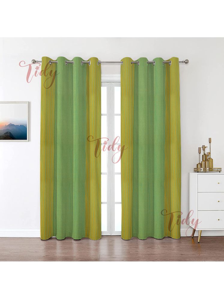     			Tidy Vertical Striped Room Darkening Eyelet Curtain 8 ft ( Pack of 2 ) - Green