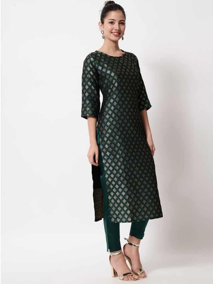     			VredeVogel Cotton Silk Embellished Kurti With Pants Women's Stitched Salwar Suit - Green ( Pack of 1 )