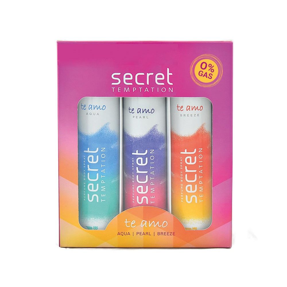     			secret temptation Te Amo Aqua. Breeze & Pearl (Pack of 3-120 ml each) Perfume Body Spray - For Women (360 ml, Pack of 3)