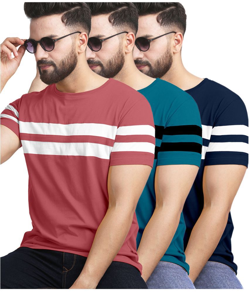     			AUSK Cotton Blend Regular Fit Striped Half Sleeves Men's T-Shirt - Teal ( Pack of 3 )