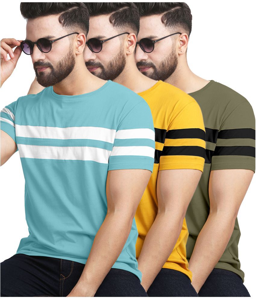     			AUSK Cotton Blend Regular Fit Striped Half Sleeves Men's T-Shirt - Green ( Pack of 3 )