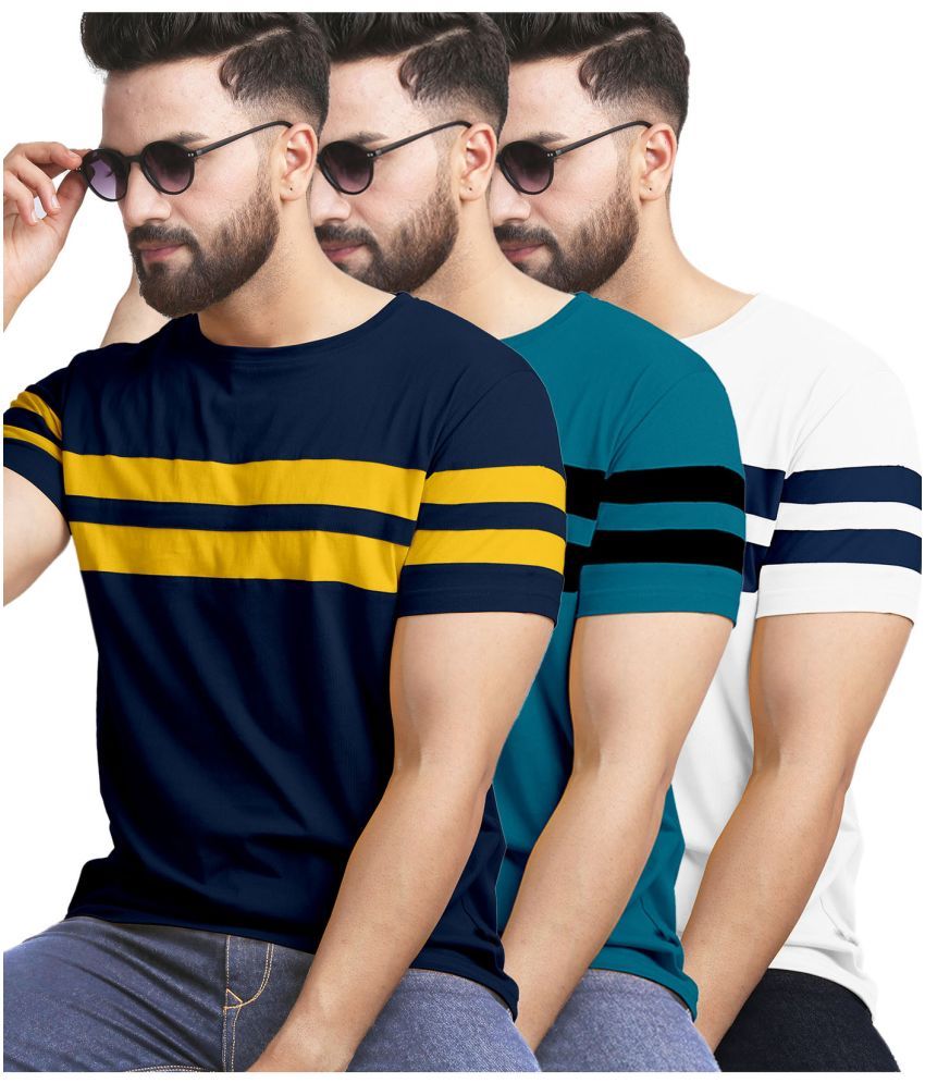     			AUSK Cotton Blend Regular Fit Striped Half Sleeves Men's T-Shirt - White ( Pack of 3 )