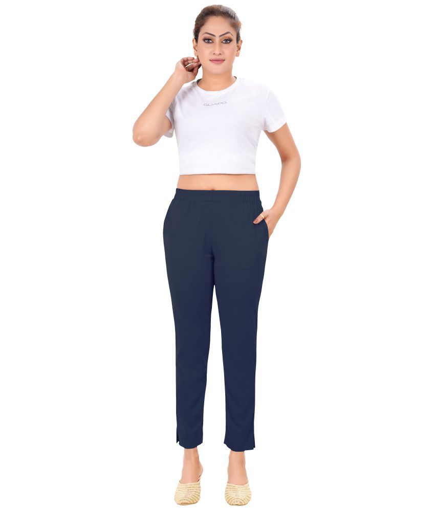     			Colorscube Navy Blue Viscose Slim Women's Casual Pants ( Pack of 1 )