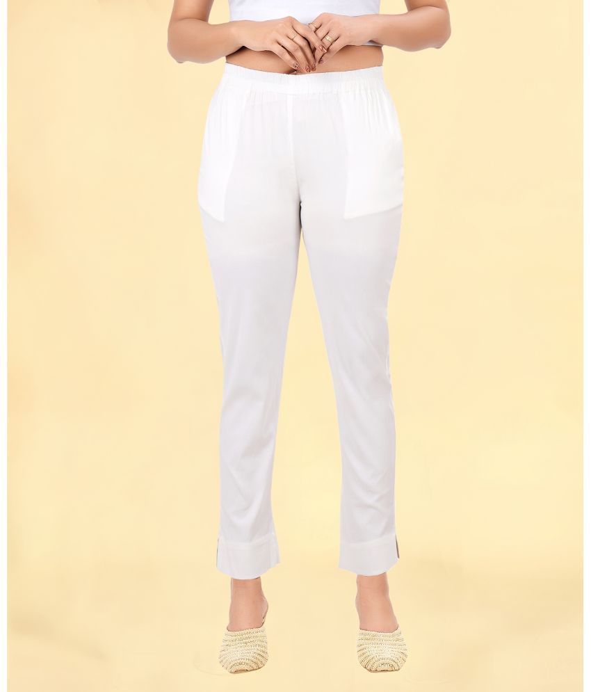     			Colorscube White Viscose Slim Women's Casual Pants ( Pack of 1 )