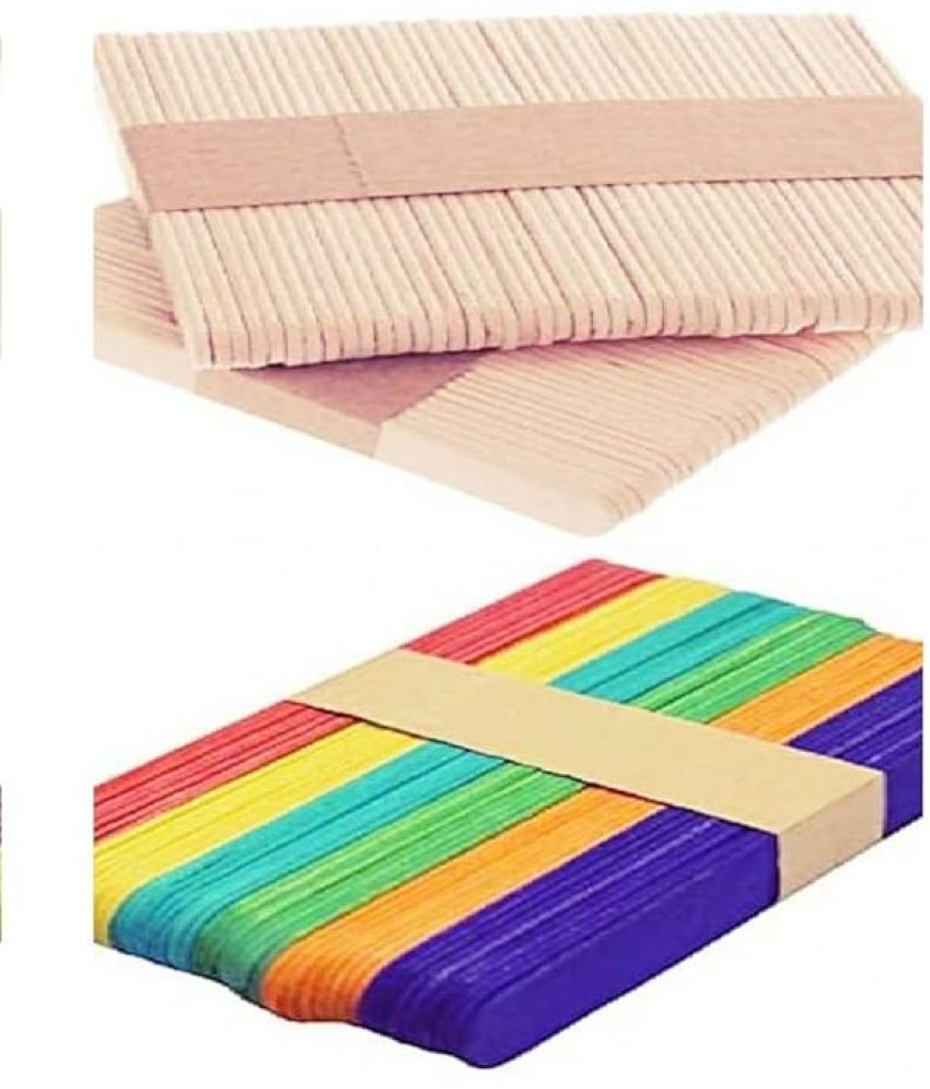     			ECLET 100 Sticks(50 Colored and 50 Plain) Sticks Natural Wooden ice Cream Sticks for School Projects