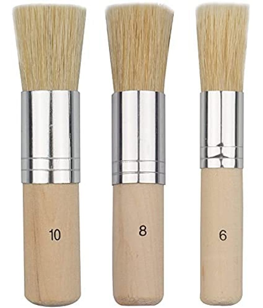     			ECLET 3Pcs Stencil Brushes Set, Art Crafts Paint Brush with Pure Natural Hog Bristle