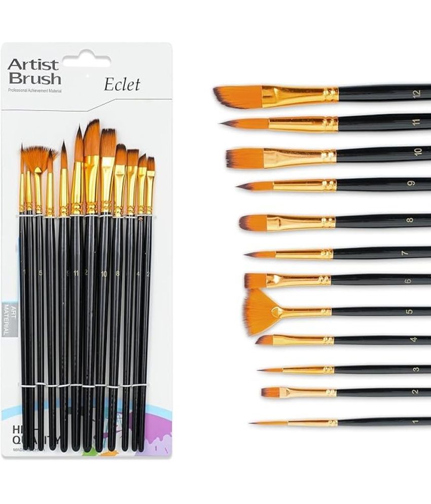     			ECLET Craft Painting Brushes Set of 12 Professional Round Pointed Tip Nylon Hair Artist Acrylic Paint Brush for Acrylic/Watercolor/Oil Painting(F)