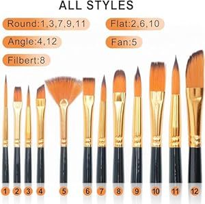     			ECLET Craft Painting Brushes Set of 12 Professional Round Pointed Tip Nylon Hair Artist Acrylic Paint Brush for Acrylic/Watercolor/Oil Painting(O)