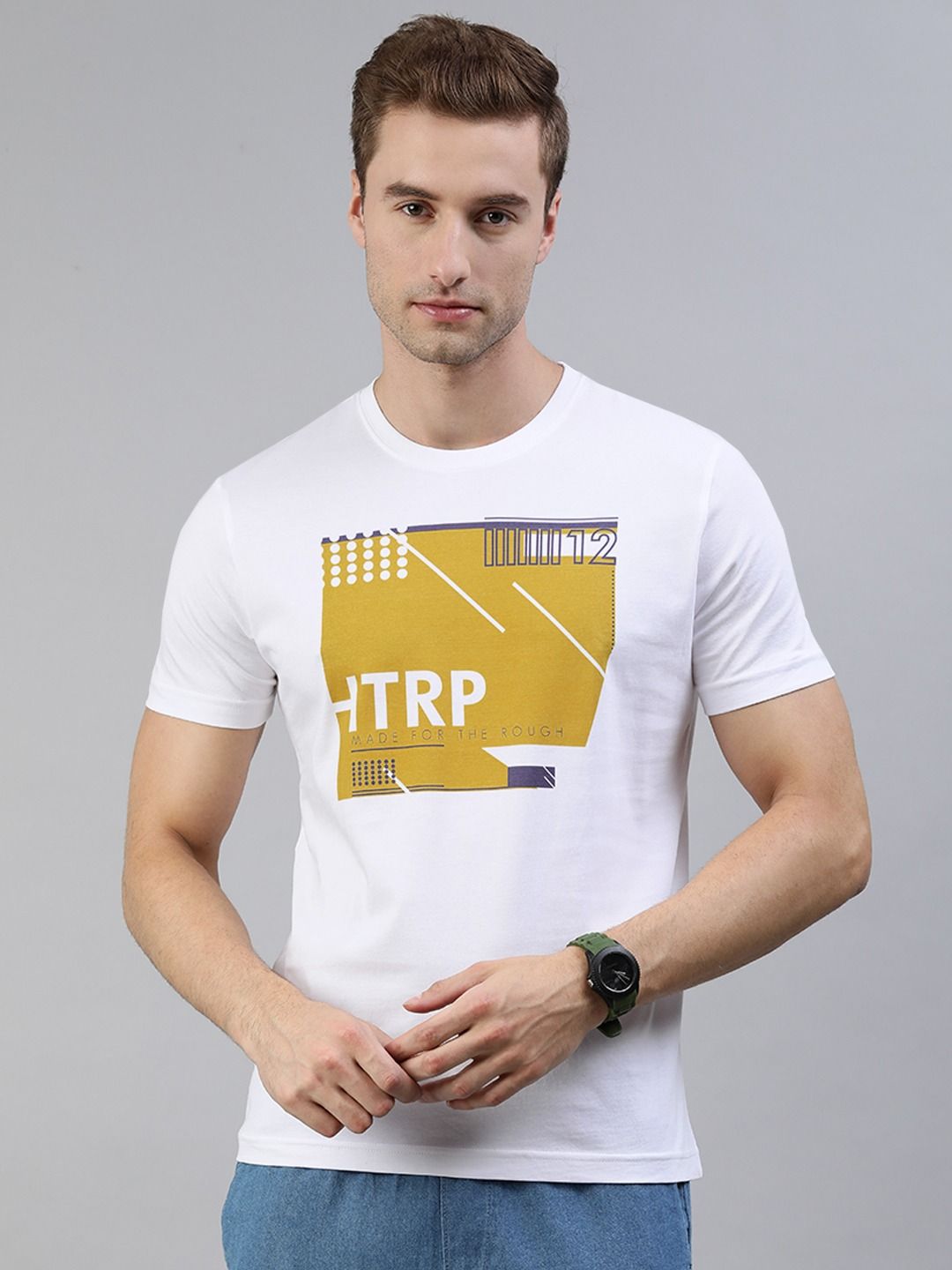     			Huetrap - White Cotton Blend Regular Fit Men's T-Shirt ( Pack of 1 )