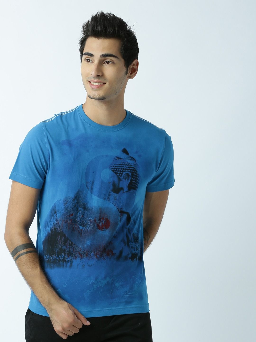     			Huetrap cotton Blue Printed T-Shirt Single Pack