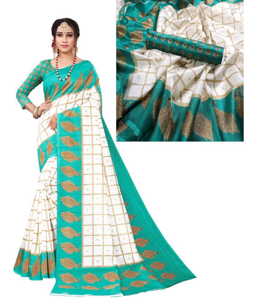     			Kanooda Prints Art Silk Printed Saree With Blouse Piece - Rama ( Pack of 1 )