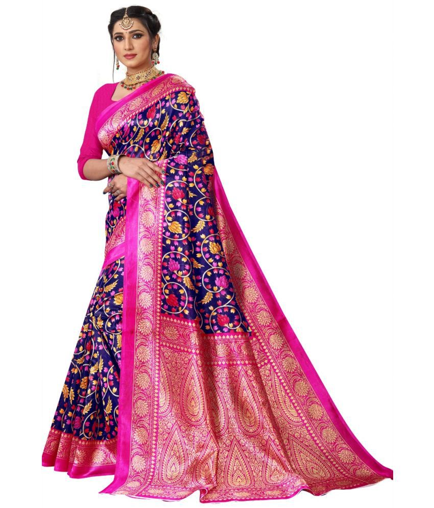     			Kanooda Prints Art Silk Printed Saree With Blouse Piece - Purple ( Pack of 1 )
