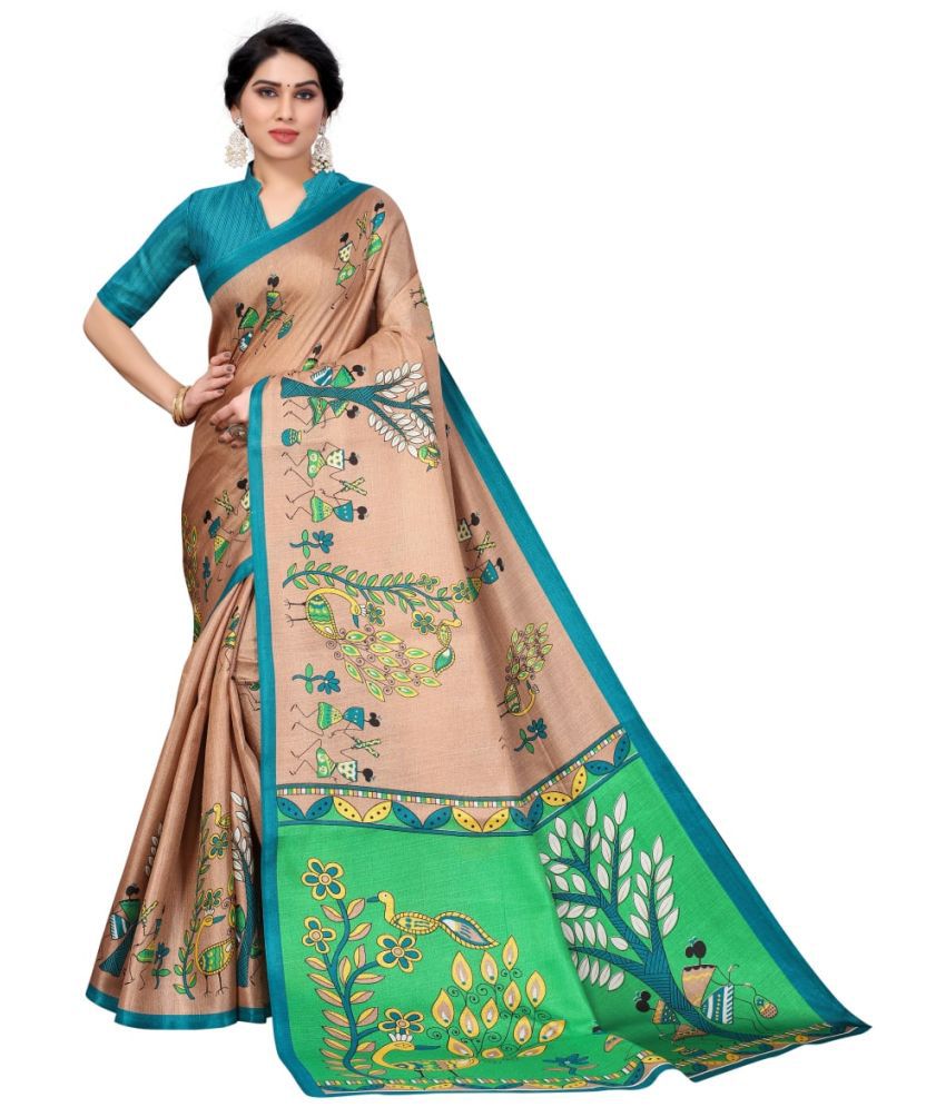     			Kanooda Prints Art Silk Printed Saree With Blouse Piece - Brown ( Pack of 1 )