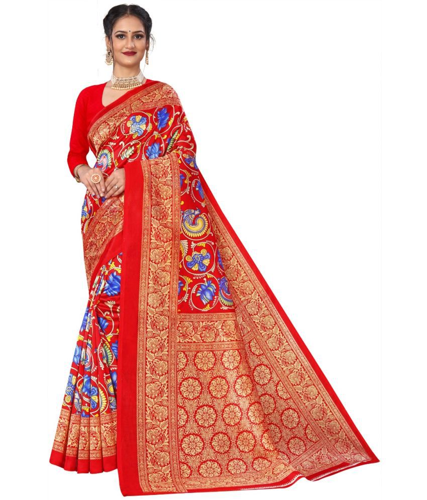     			Kanooda Prints Art Silk Printed Saree With Blouse Piece - Red ( Pack of 1 )