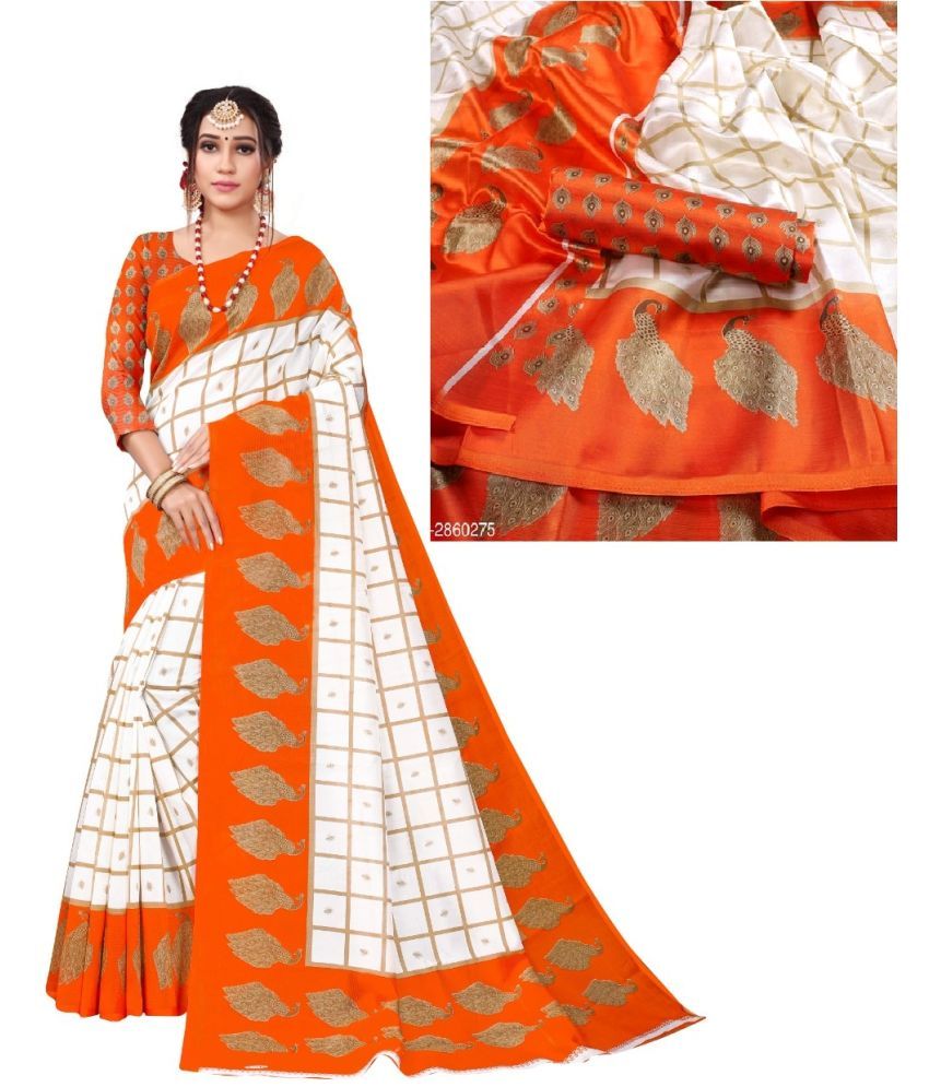     			Kanooda Prints Art Silk Printed Saree With Blouse Piece - Orange ( Pack of 1 )