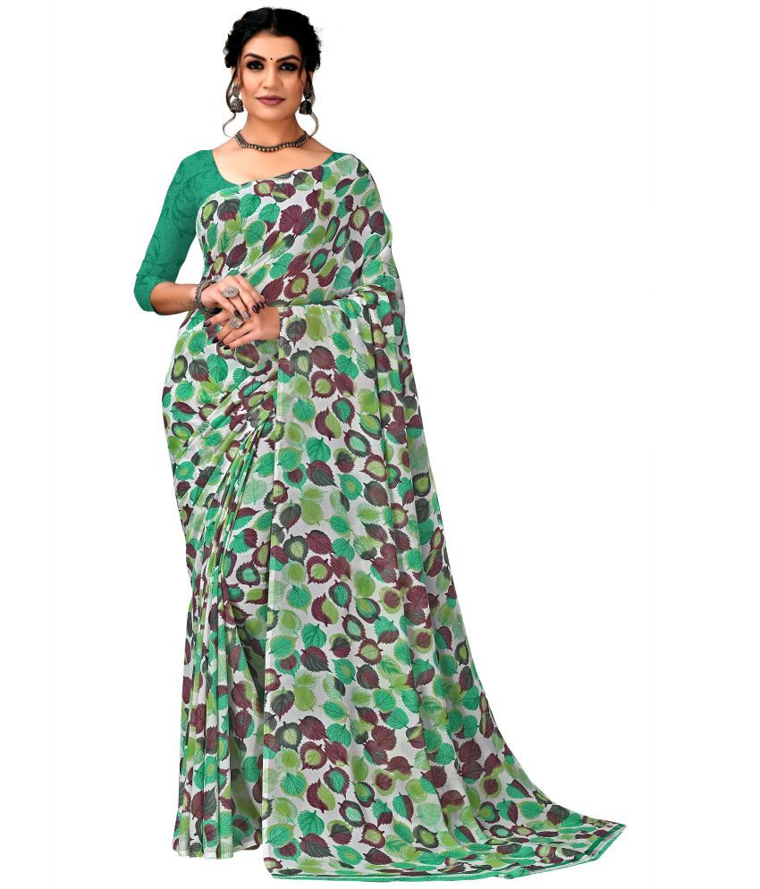     			Kanooda Prints Georgette Printed Saree With Blouse Piece - Green ( Pack of 1 )