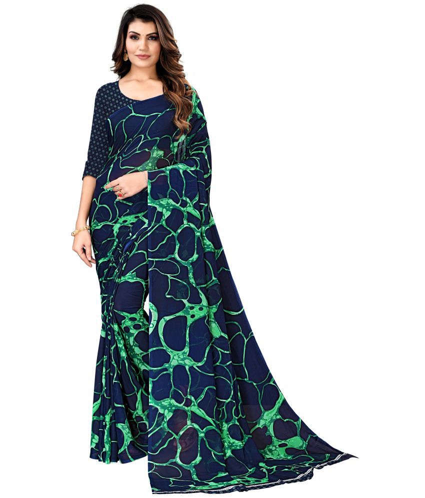     			Kanooda Prints Georgette Printed Saree With Blouse Piece - Navy Blue ( Pack of 1 )