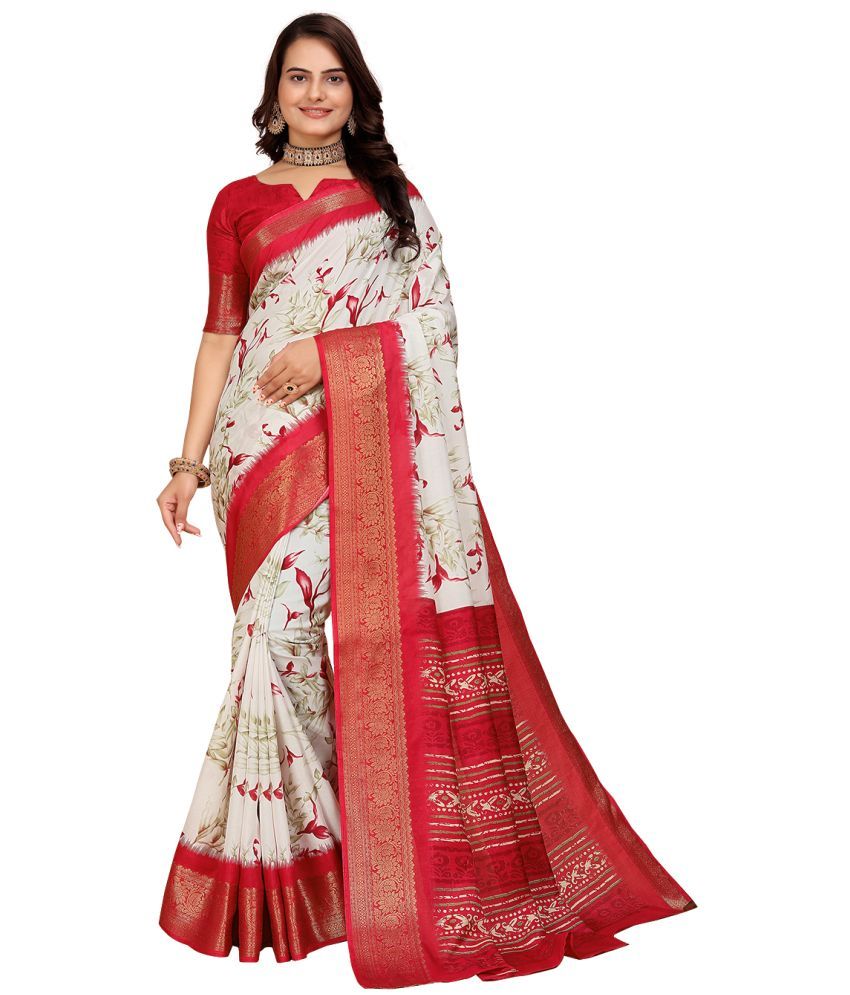     			Kanooda Prints Silk Printed Saree With Blouse Piece - Red ( Pack of 1 )