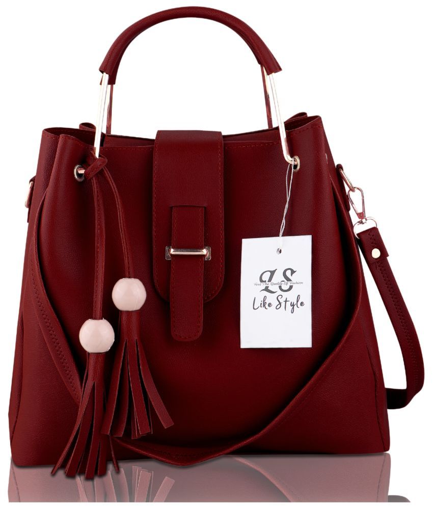     			LIKE STYLE Maroon PU Shoulder Bag