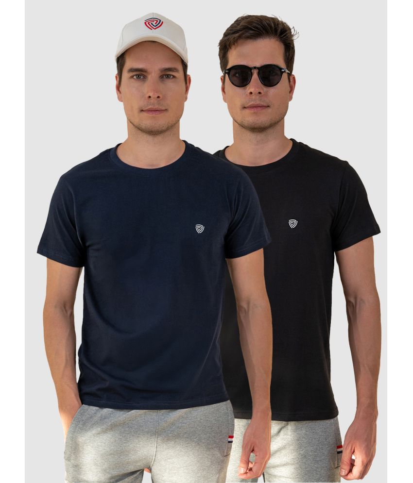     			Lux Cozi Cotton Regular Fit Solid Half Sleeves Men's T-Shirt - Black ( Pack of 2 )