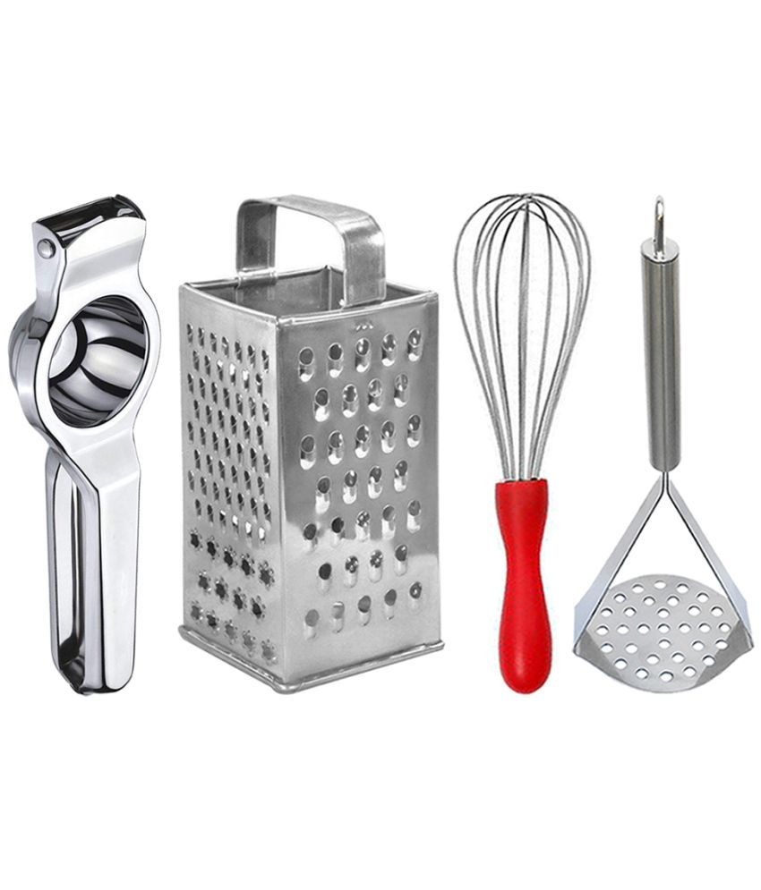     			OC9 Silver Stainless Steel Lemon Squeezer+8in1 Grater+Whisk+Masher ( Set of 4 )