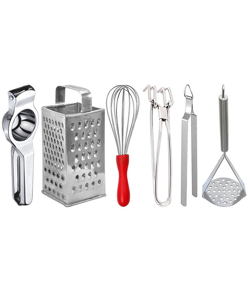     			OC9 Silver Stainless Steel Lemon+8 in 1Grater+Whisk+Pakkad+Chimta+Masher ( Set of 6 )