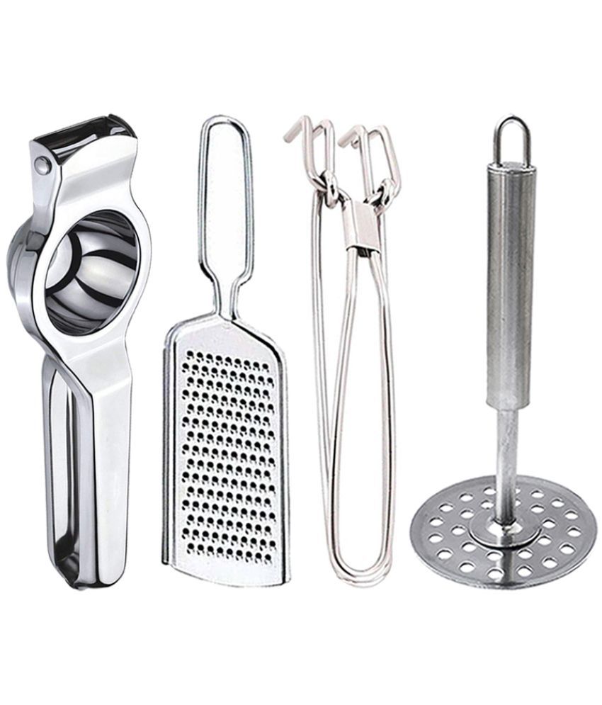     			OC9 Silver Stainless Steel Lemon Squeezer+Cheese Grater+Pakkad+Masher ( Set of 4 )
