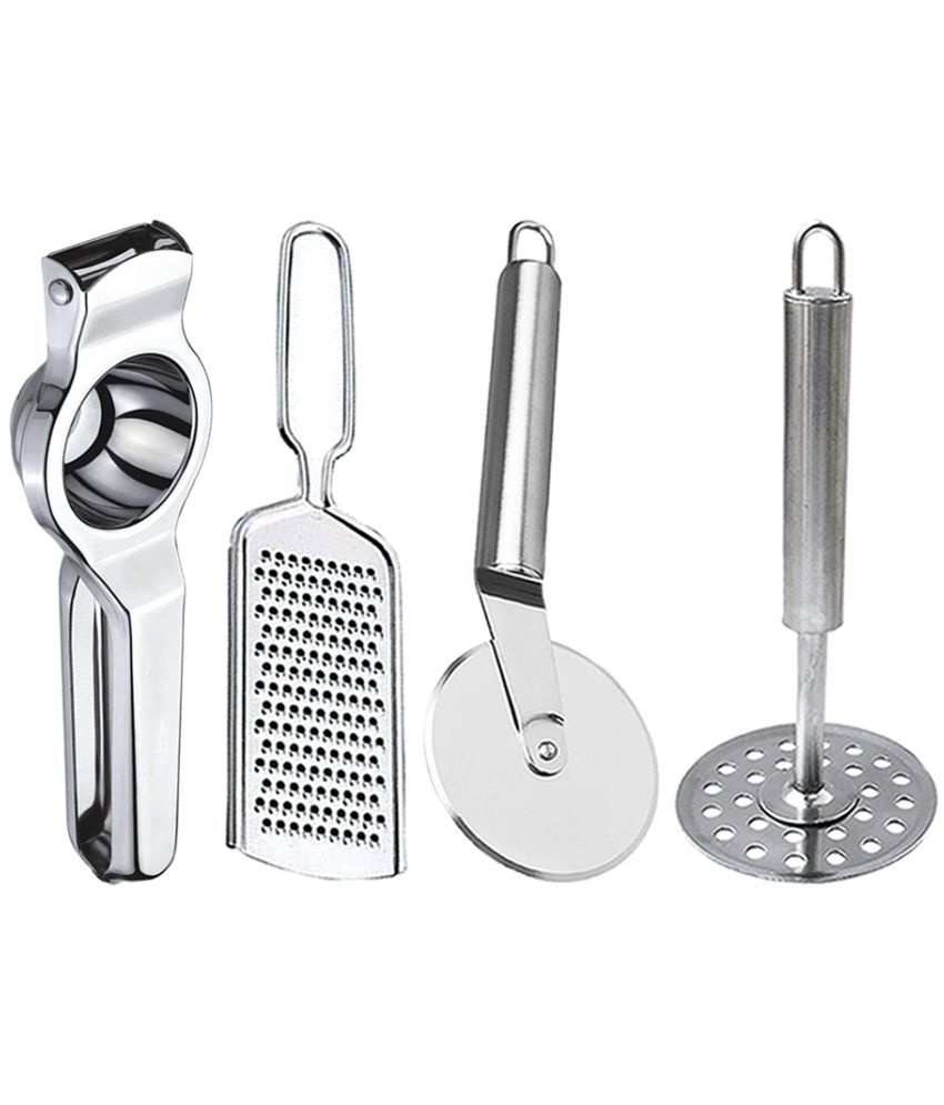     			OC9 Silver Stainless Steel Lemon Squeezer+Cheese Grater+Pizza+Masher ( Set of 4 )