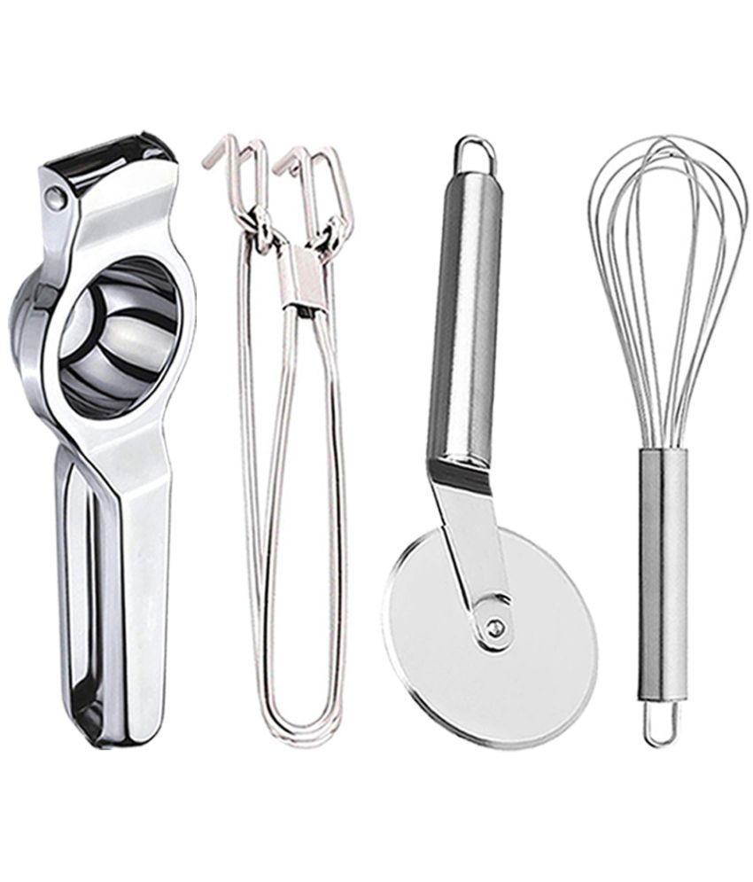     			OC9 Silver Stainless Steel Lemon+Pakkad+Pizza Cutter+Whisk ( Set of 4 )