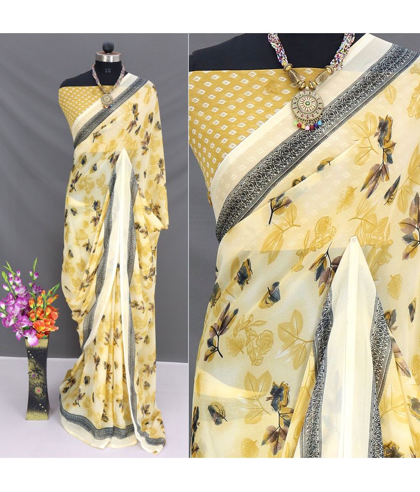     			Rekha Maniyar Georgette Printed Saree With Blouse Piece - Beige ( Pack of 1 )