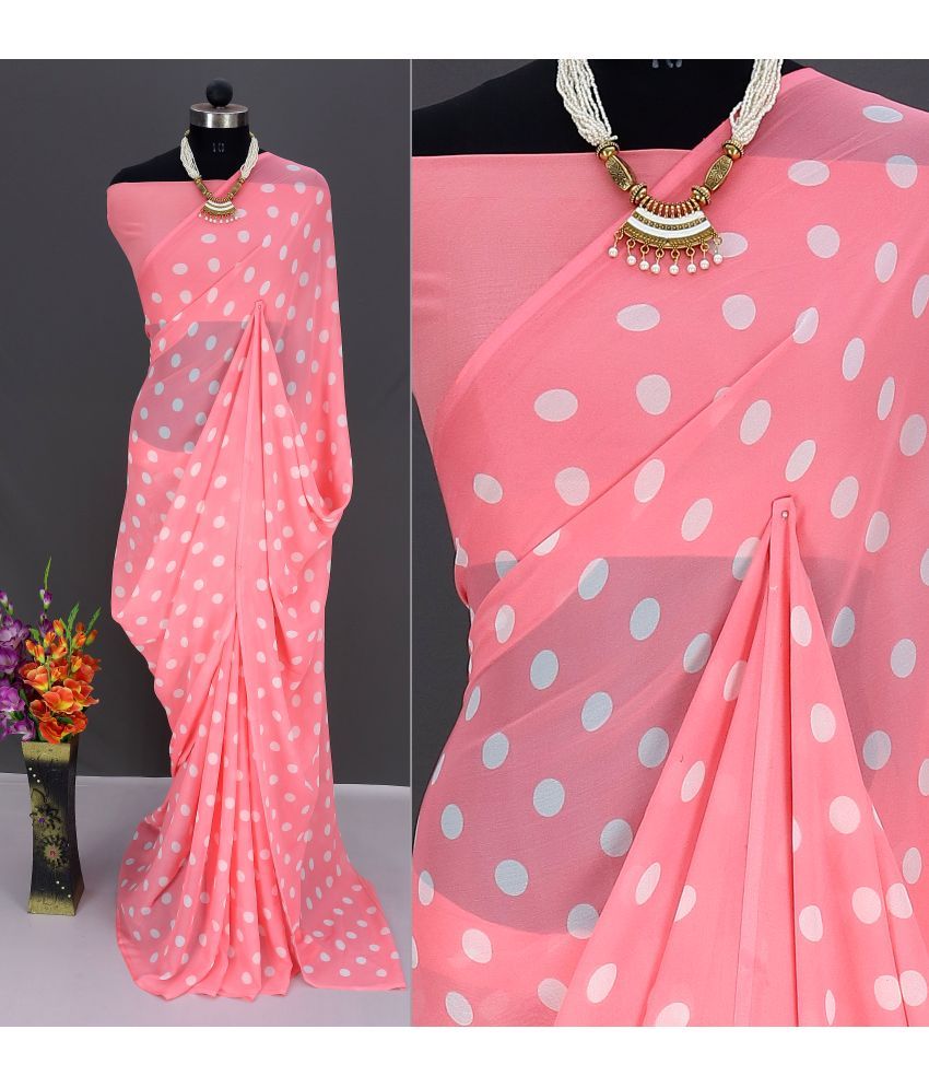     			Rekha Maniyar Georgette Printed Saree With Blouse Piece - Pink ( Pack of 1 )