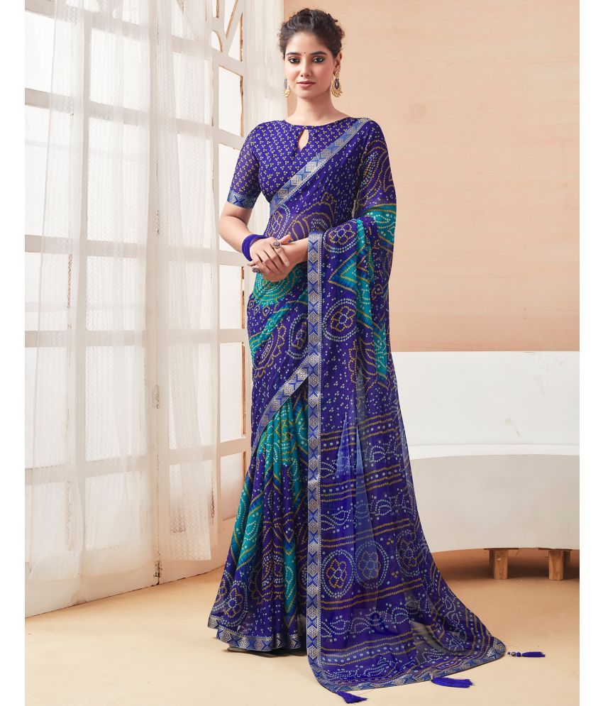     			Samah Chiffon Printed Saree With Blouse Piece - Navy Blue ( Pack of 1 )