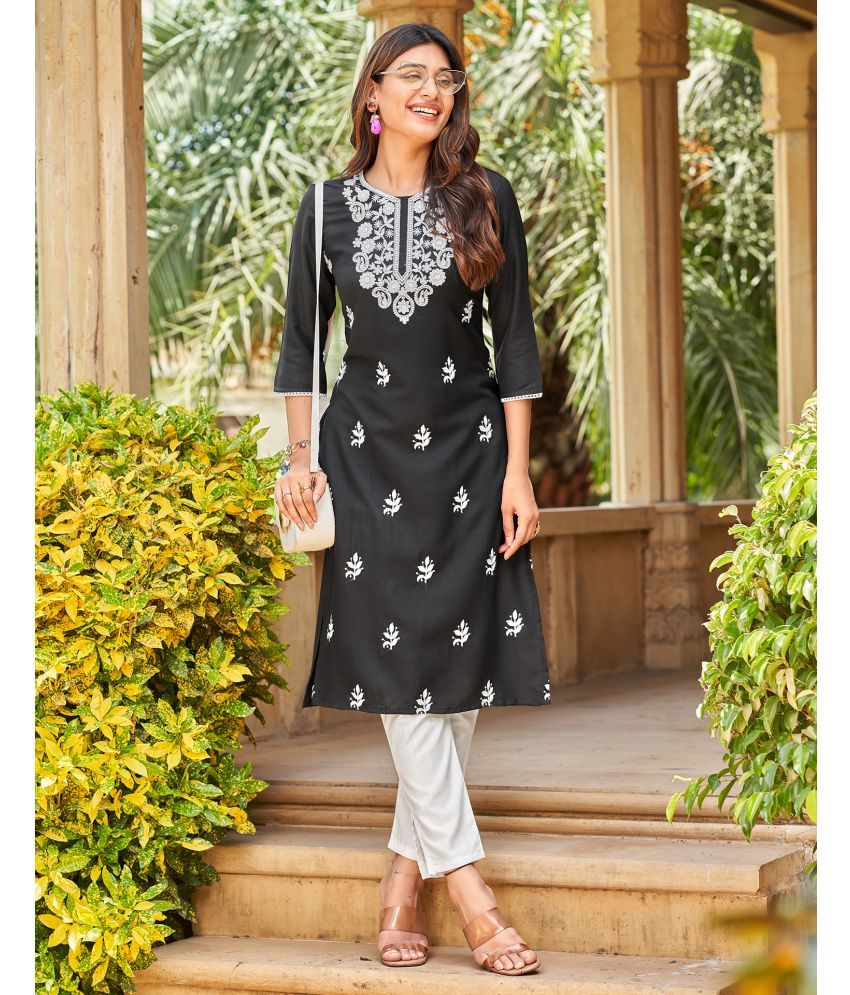     			Skylee Rayon Printed Straight Women's Kurti - Black ( Pack of 1 )