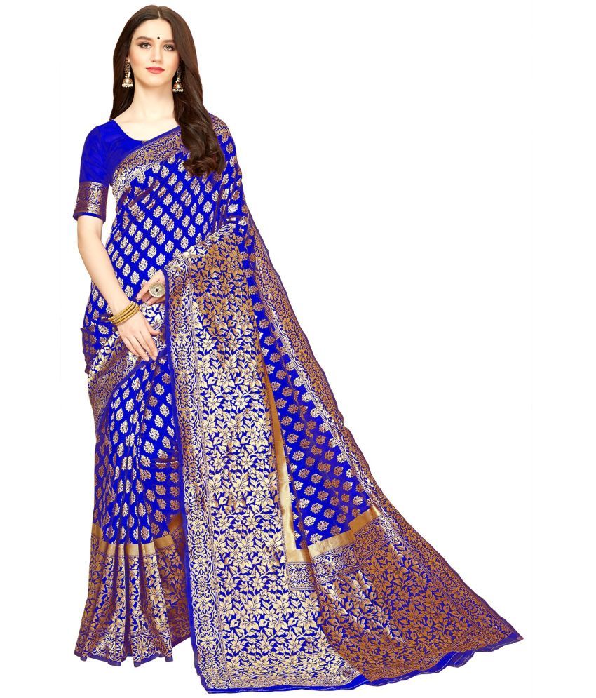     			Trijal Fab Jacquard Self Design Saree With Blouse Piece - Lightblue ( Pack of 1 )