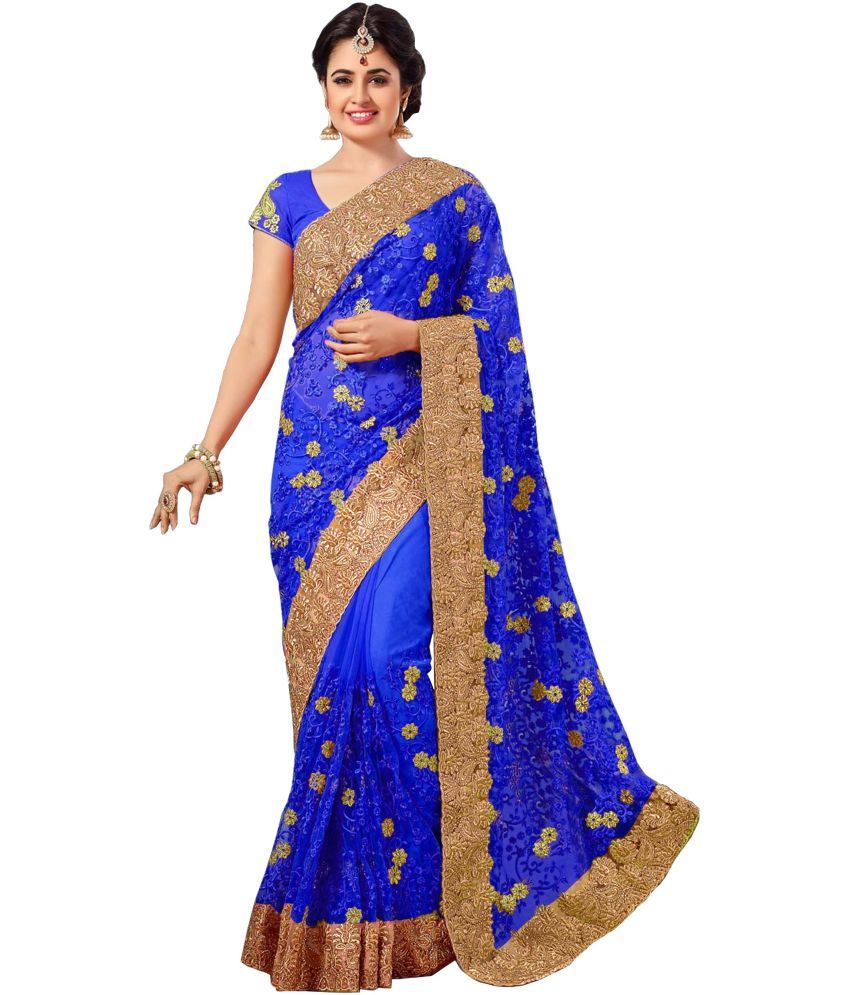     			Trijal Fab Silk Blend Embroidered Saree With Blouse Piece - Lightblue ( Pack of 1 )