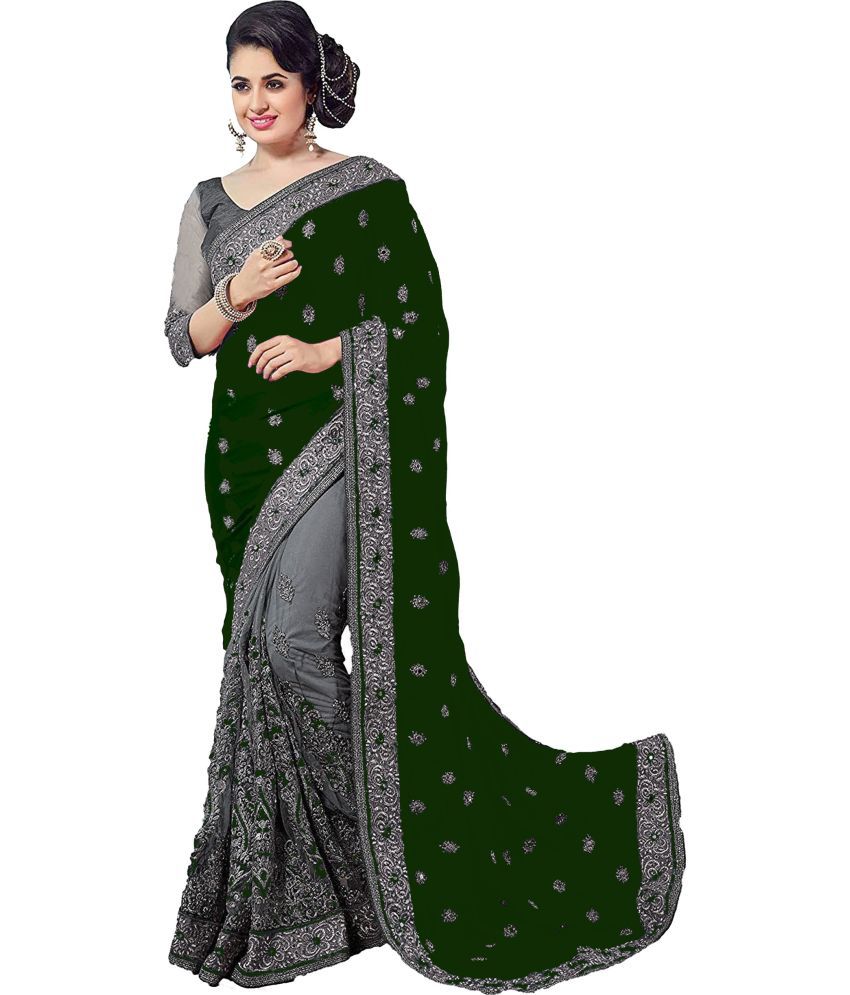     			Trijal Fab Silk Blend Embroidered Saree With Blouse Piece - Green ( Pack of 1 )
