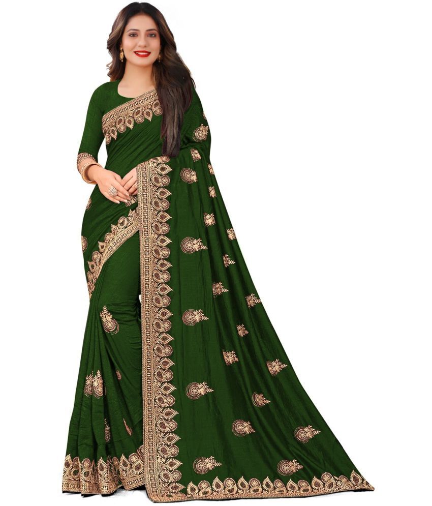     			Trijal Fab Silk Blend Embroidered Saree With Blouse Piece - Green ( Pack of 1 )