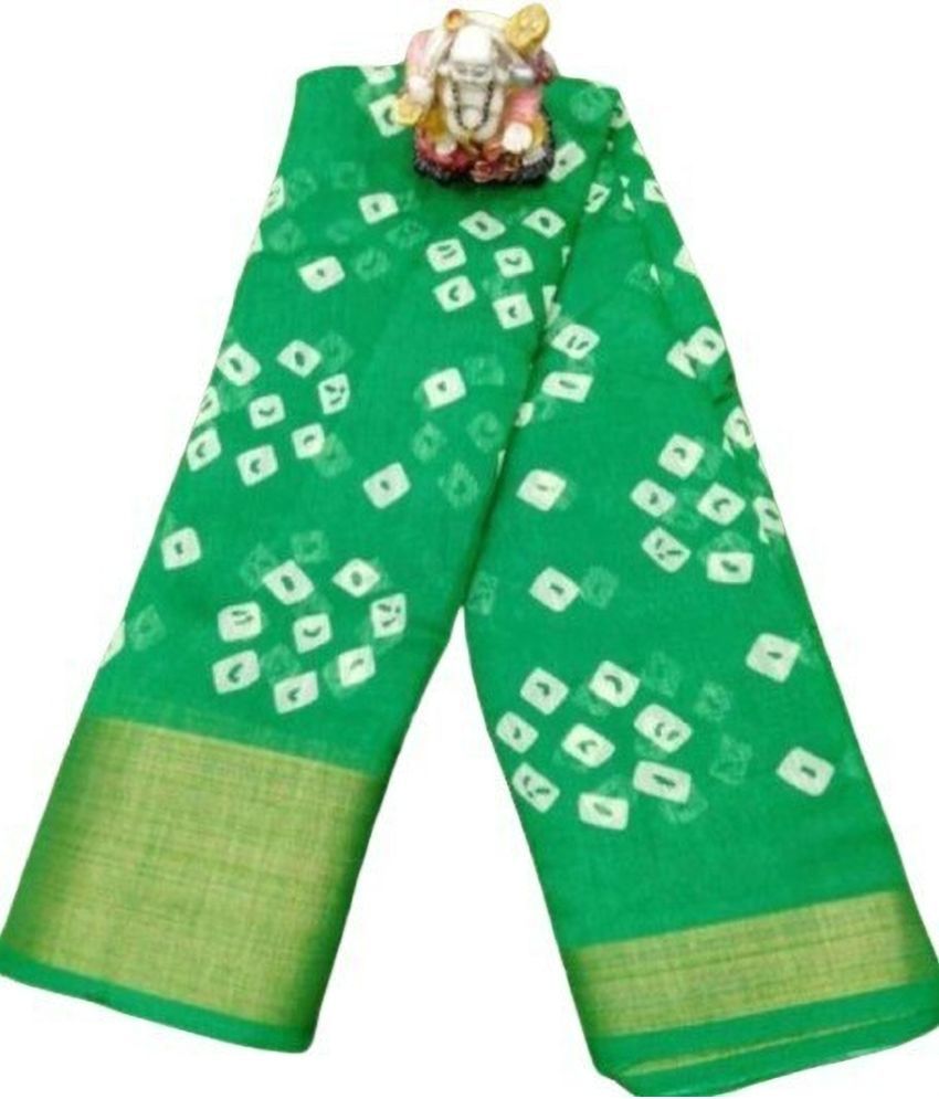     			Vkaran Cotton Silk Applique Saree Without Blouse Piece - Green ( Pack of 1 )