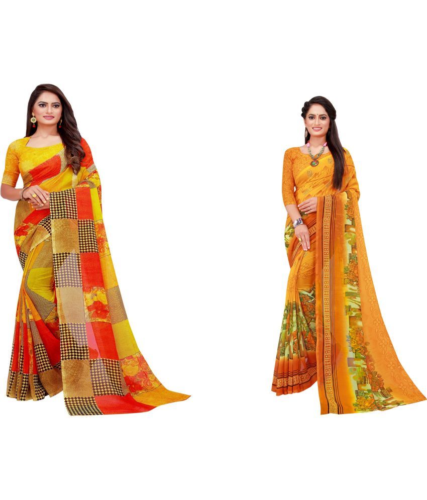     			Vkaran Cotton Silk Applique Saree Without Blouse Piece - Yellow ( Pack of 1 )