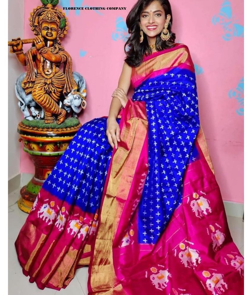     			Vkaran Cotton Silk Applique Saree Without Blouse Piece - Blue ( Pack of 1 )