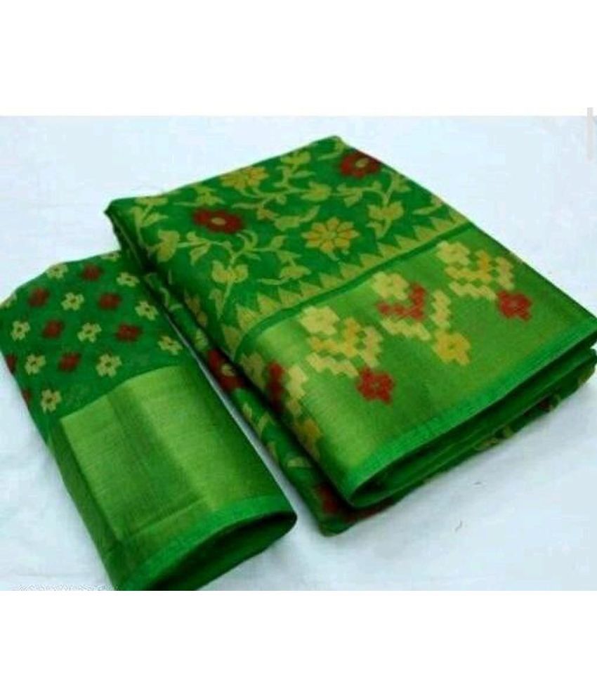     			Vkaran Cotton Silk Applique Saree Without Blouse Piece - Green ( Pack of 1 )