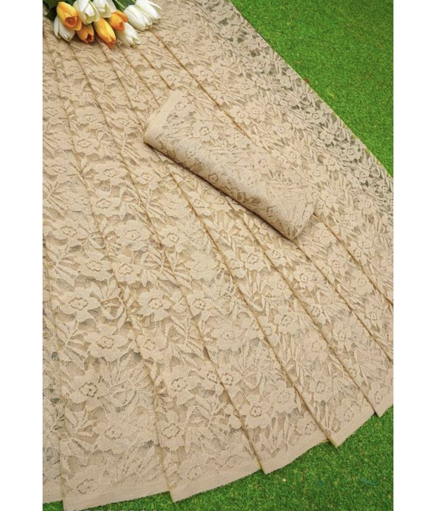     			Vkaran Cotton Silk Applique Saree Without Blouse Piece - Beige ( Pack of 1 )
