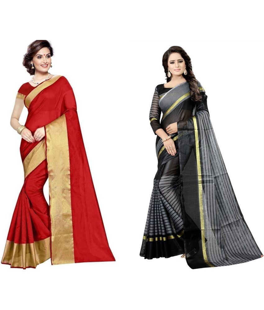     			Vkaran Cotton Silk Applique Saree Without Blouse Piece - Red ( Pack of 1 )